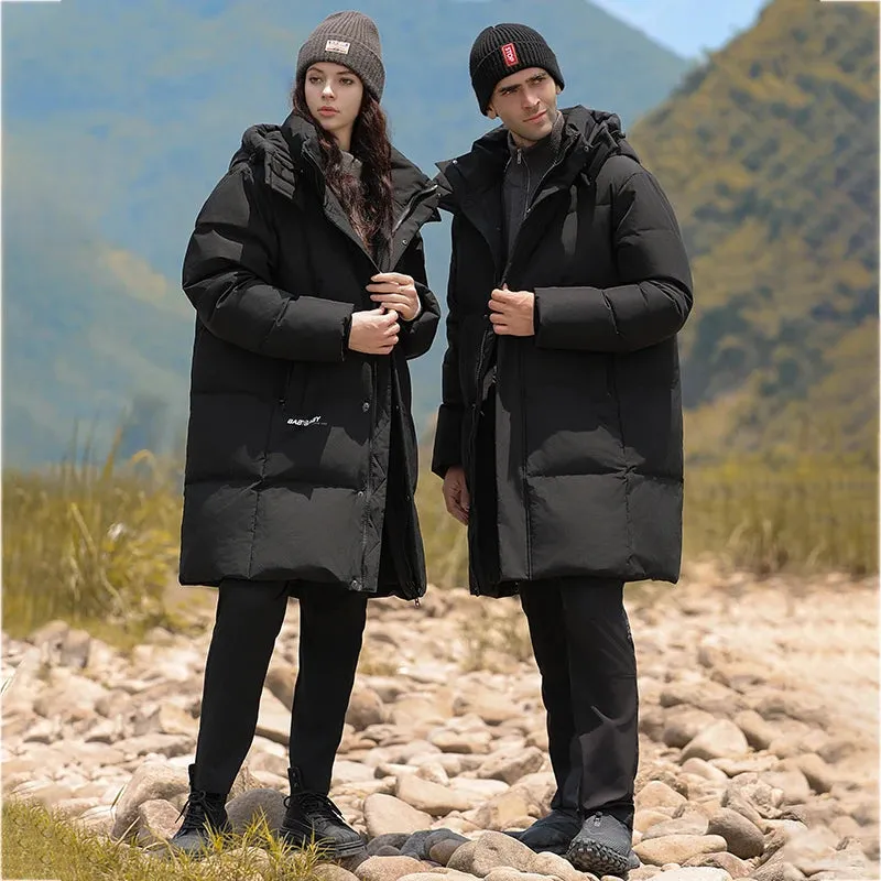 Goose Feather Down Jacket Unisex  Lightweight Warm Long  Winter Luxury Removable Hood