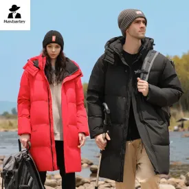Goose Feather Down Jacket Unisex  Lightweight Warm Long  Winter Luxury Removable Hood
