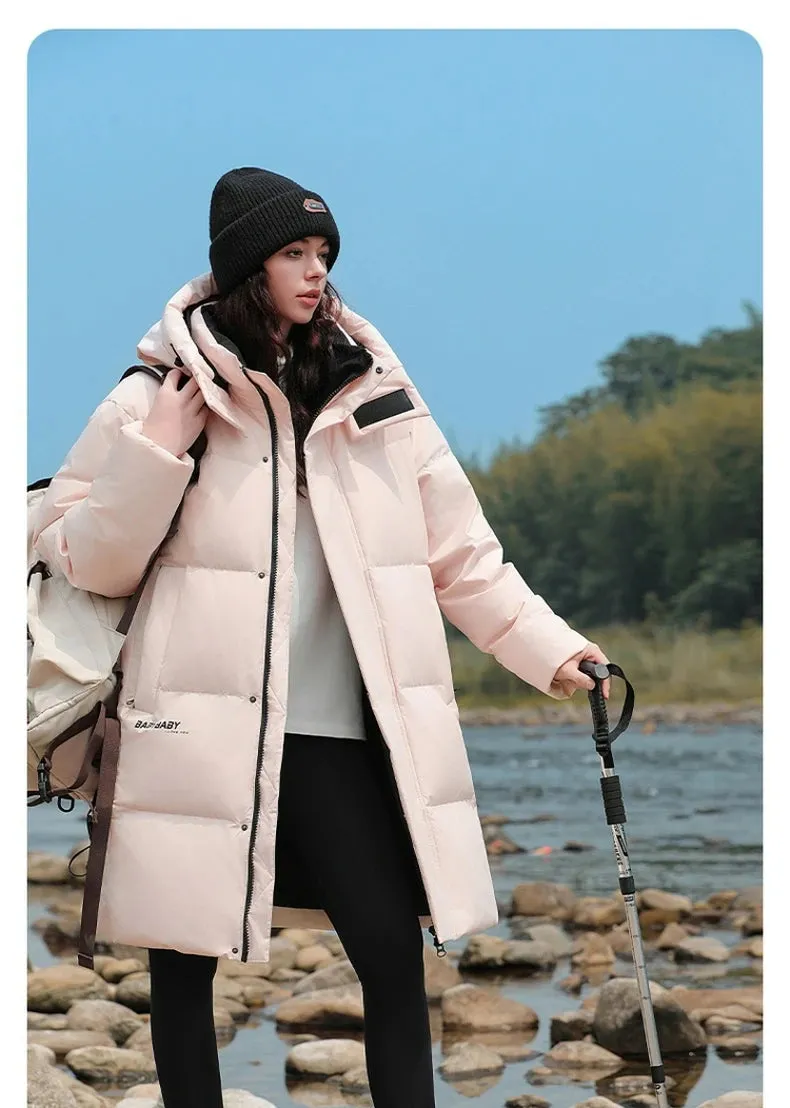 Goose Feather Down Jacket Unisex  Lightweight Warm Long  Winter Luxury Removable Hood