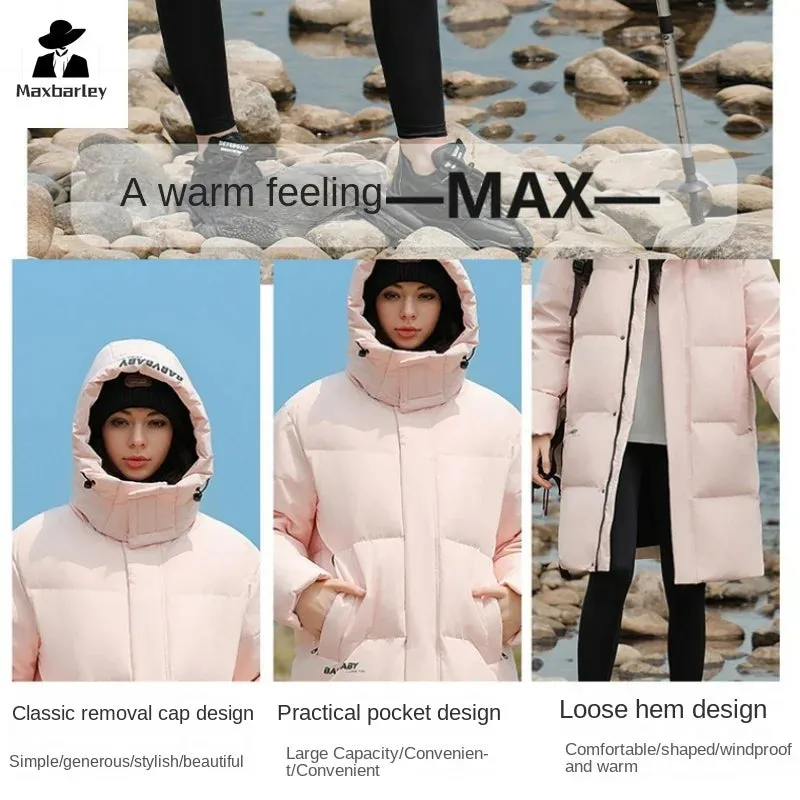 Goose Feather Down Jacket Unisex  Lightweight Warm Long  Winter Luxury Removable Hood