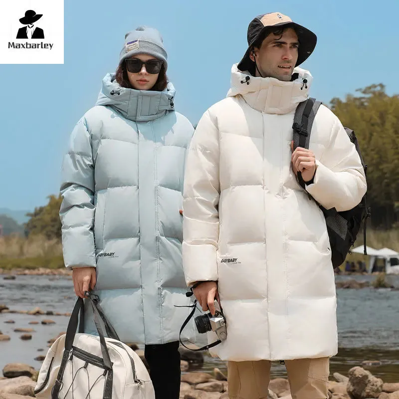Goose Feather Down Jacket Unisex  Lightweight Warm Long  Winter Luxury Removable Hood