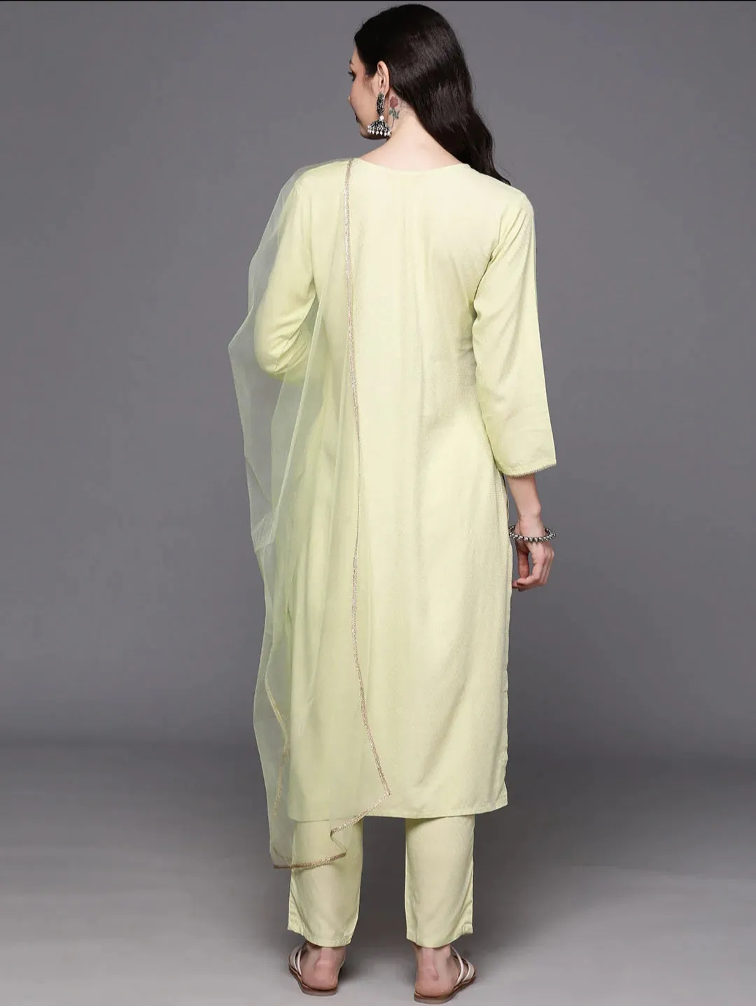 Green Embroidered Mirror Work Kurta Set