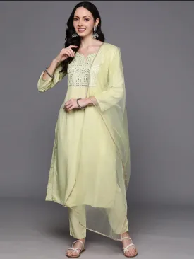 Green Embroidered Mirror Work Kurta Set