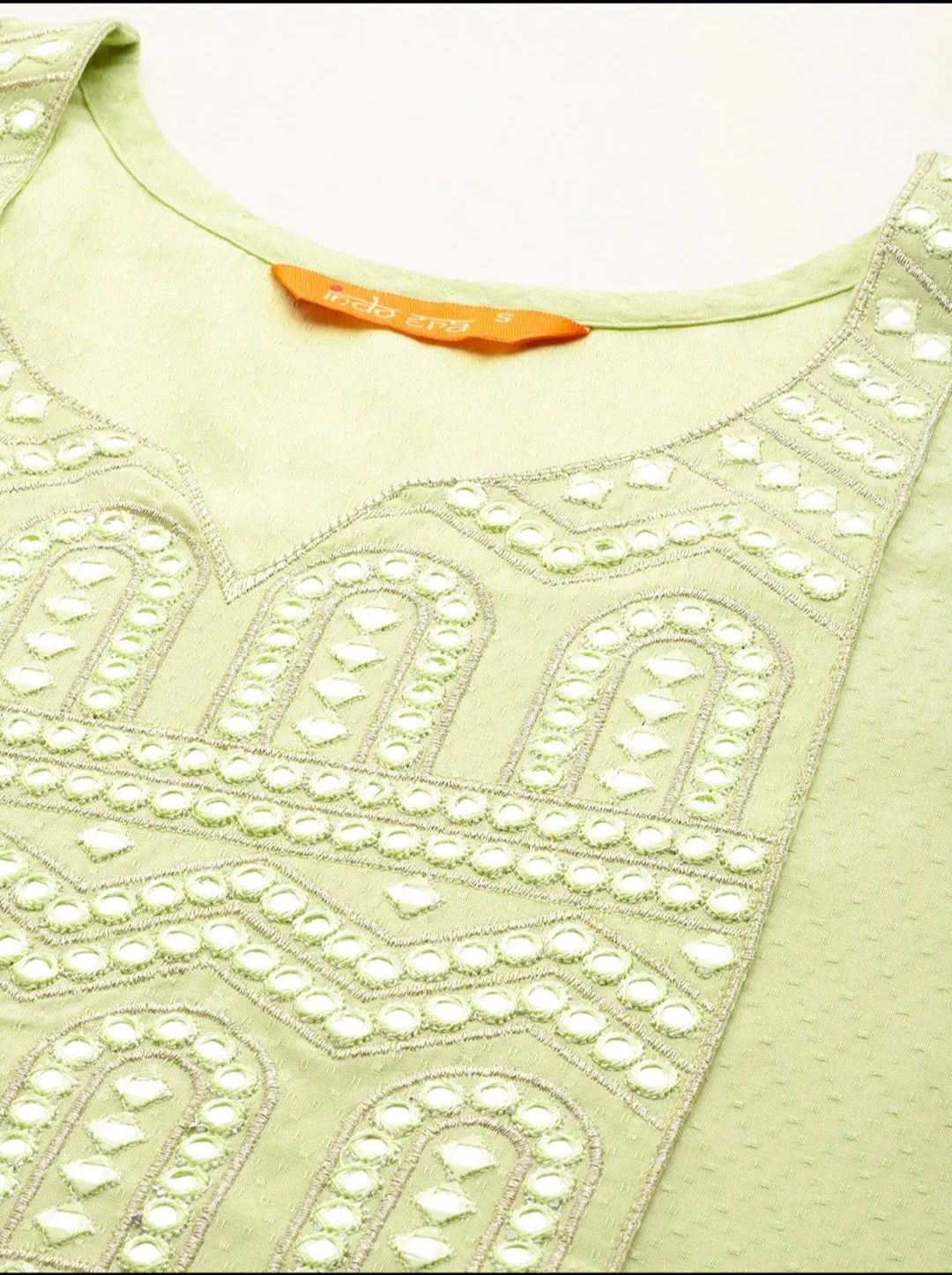 Green Embroidered Mirror Work Kurta Set