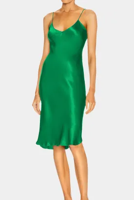 Green Satin Midi Dress