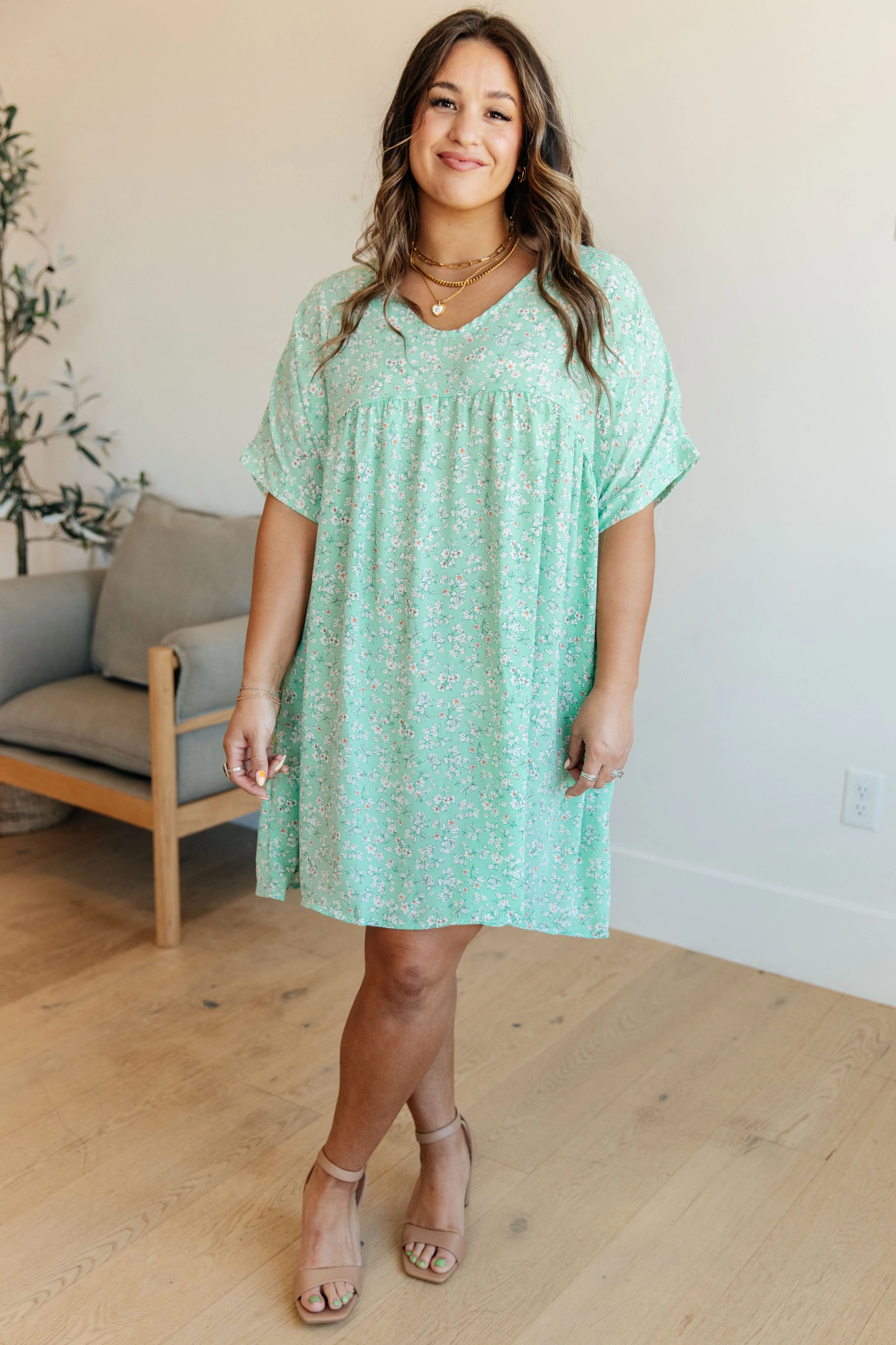 HAPTICS- Rodeo Lights Dolman Sleeve Dress in Mint Floral