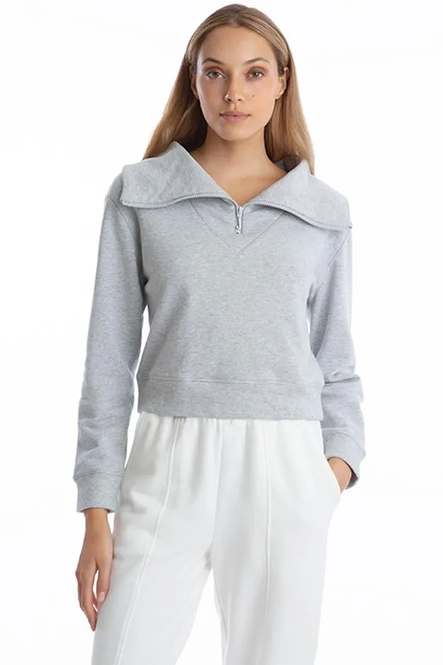 High Collar Half Zip top in Grey