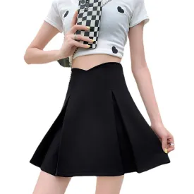 Hip wrap pleated anti-wrinkle V-shaped waistline A-line skirt split hem