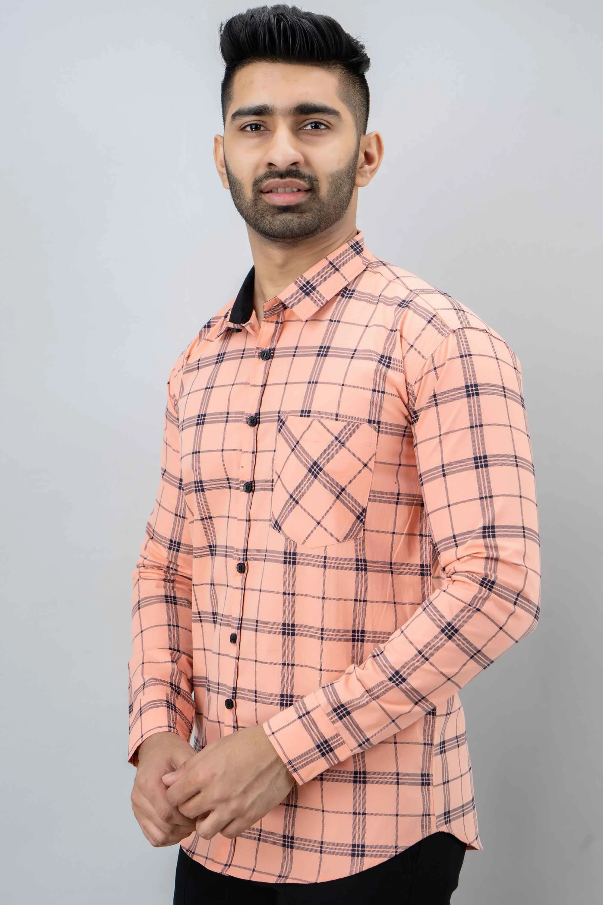 Light Pink Checkered Pure Cotton Formal Shirt