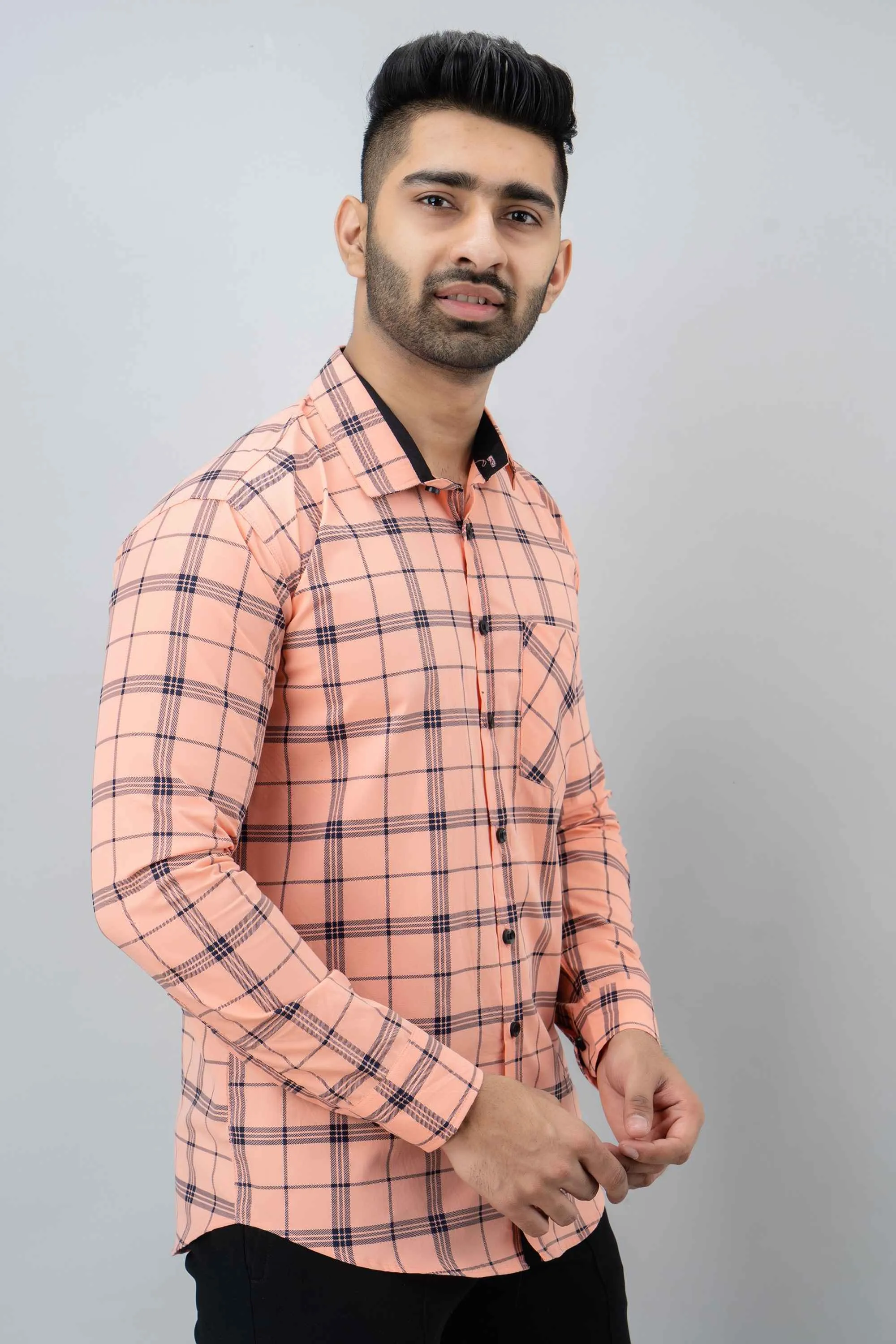Light Pink Checkered Pure Cotton Formal Shirt