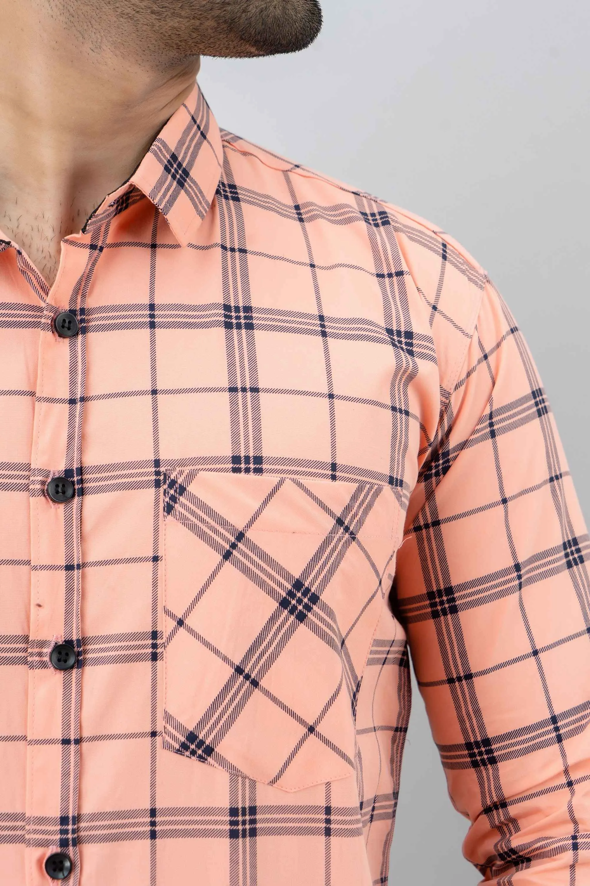 Light Pink Checkered Pure Cotton Formal Shirt