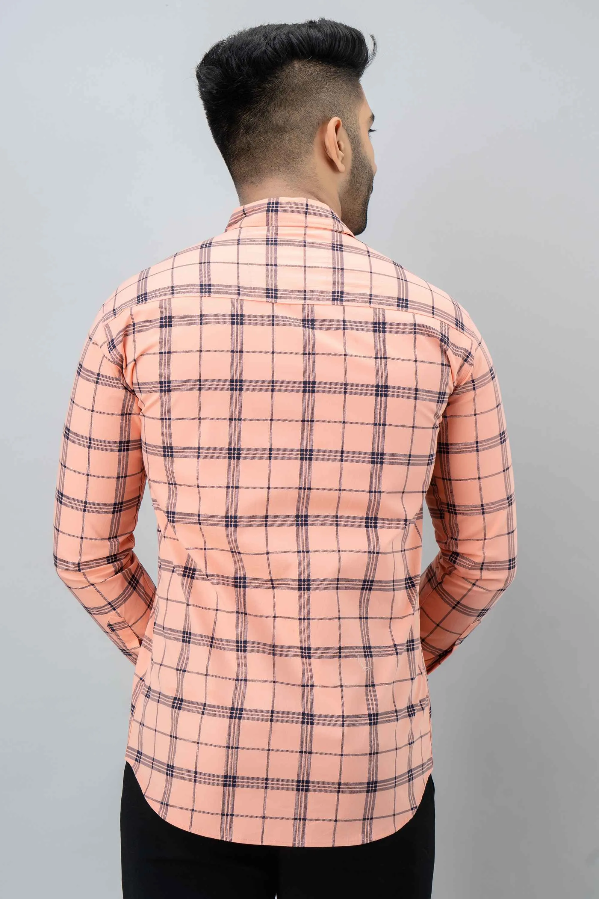 Light Pink Checkered Pure Cotton Formal Shirt