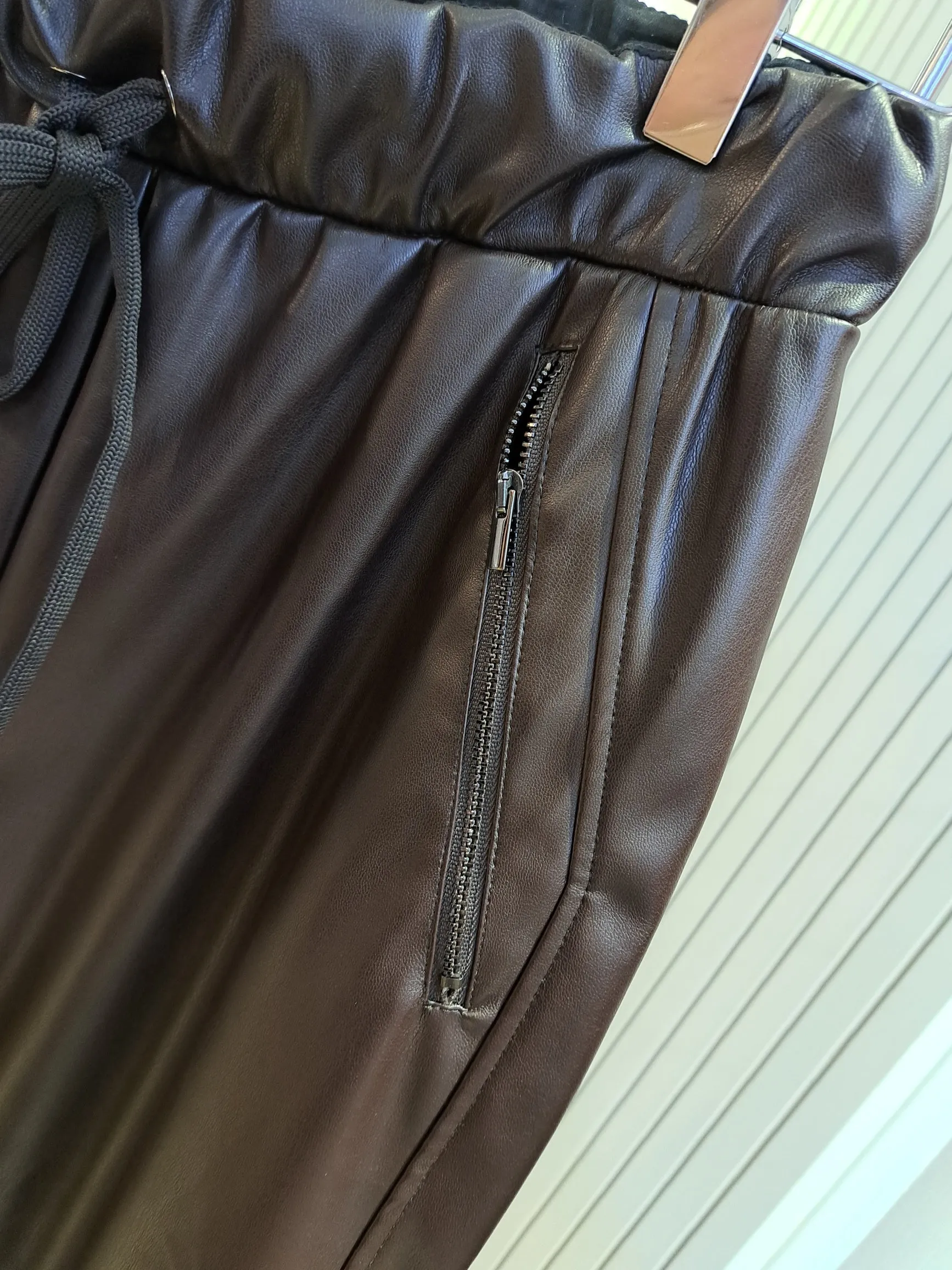 Naya brown half pleather pants. black and brown