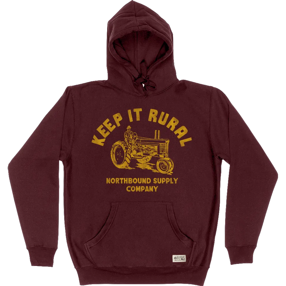 Northbound Supply Co. Mens Maroon Keep It Rural Pullover Hoodie