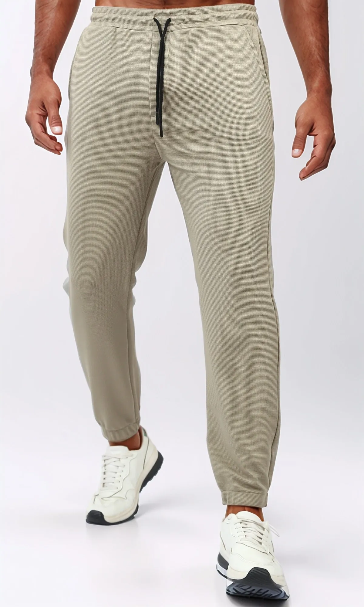o202937 - Slip On Jogger Pants With Hem - Beige
