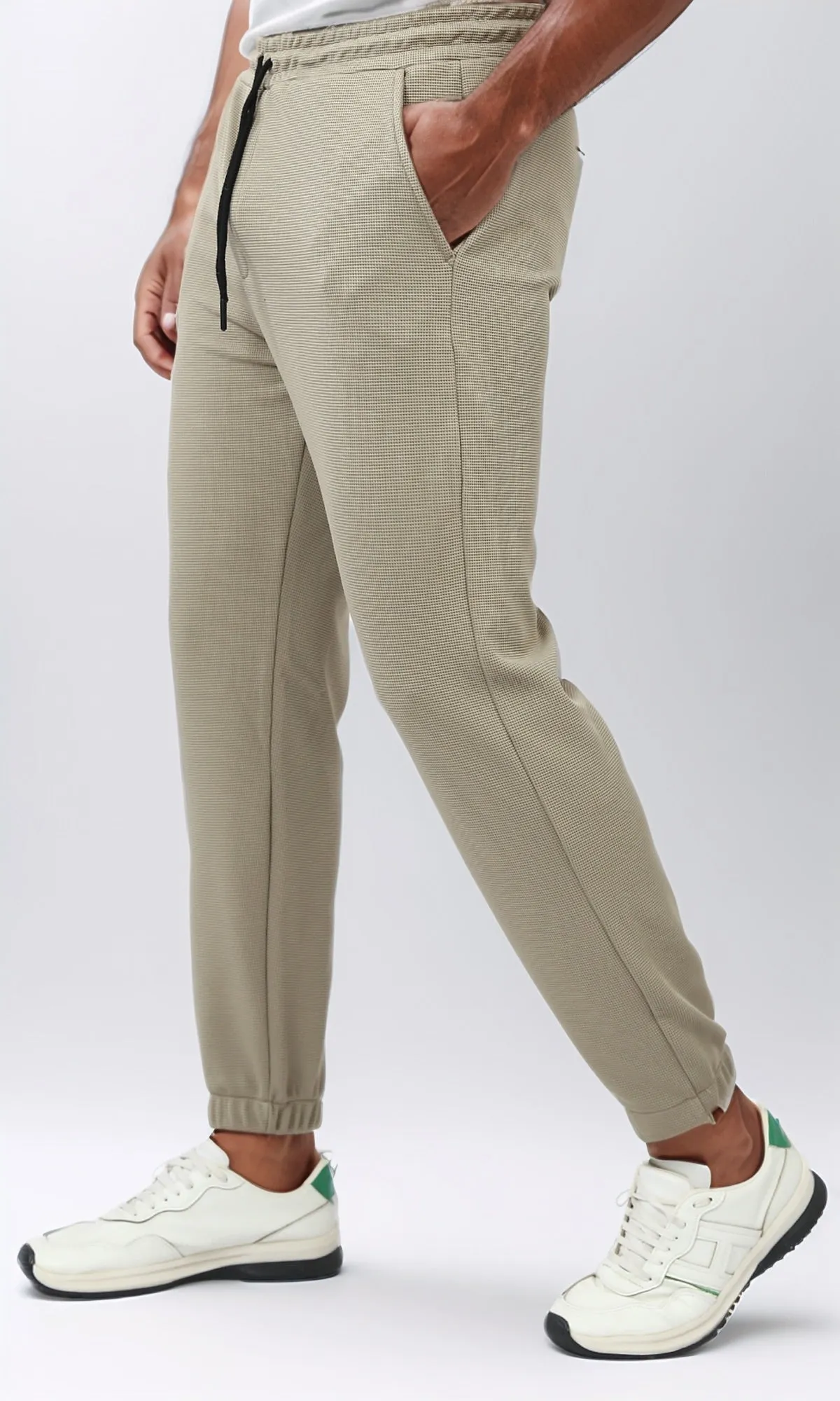 o202937 - Slip On Jogger Pants With Hem - Beige