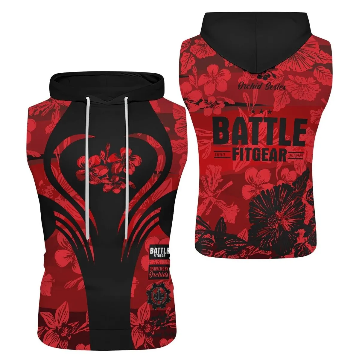 Orchid Series Floral Red Heart Pattern Sleeveless Pullover & Zip Hoodie