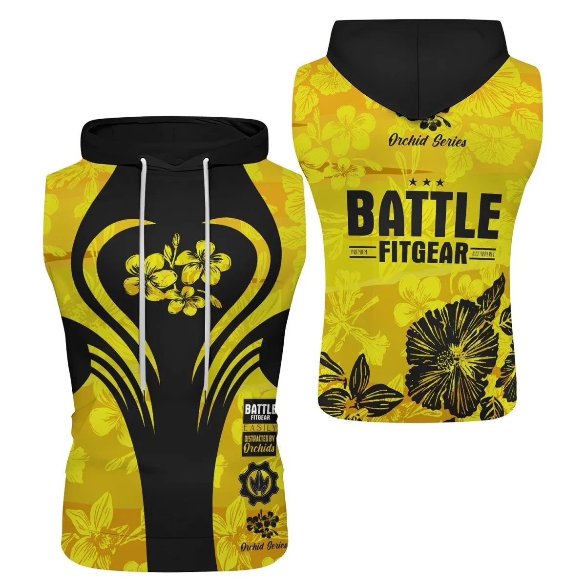 Orchid Series Floral Yellow Heart Pattern Sleeveless Pullover & Zip Hoodie