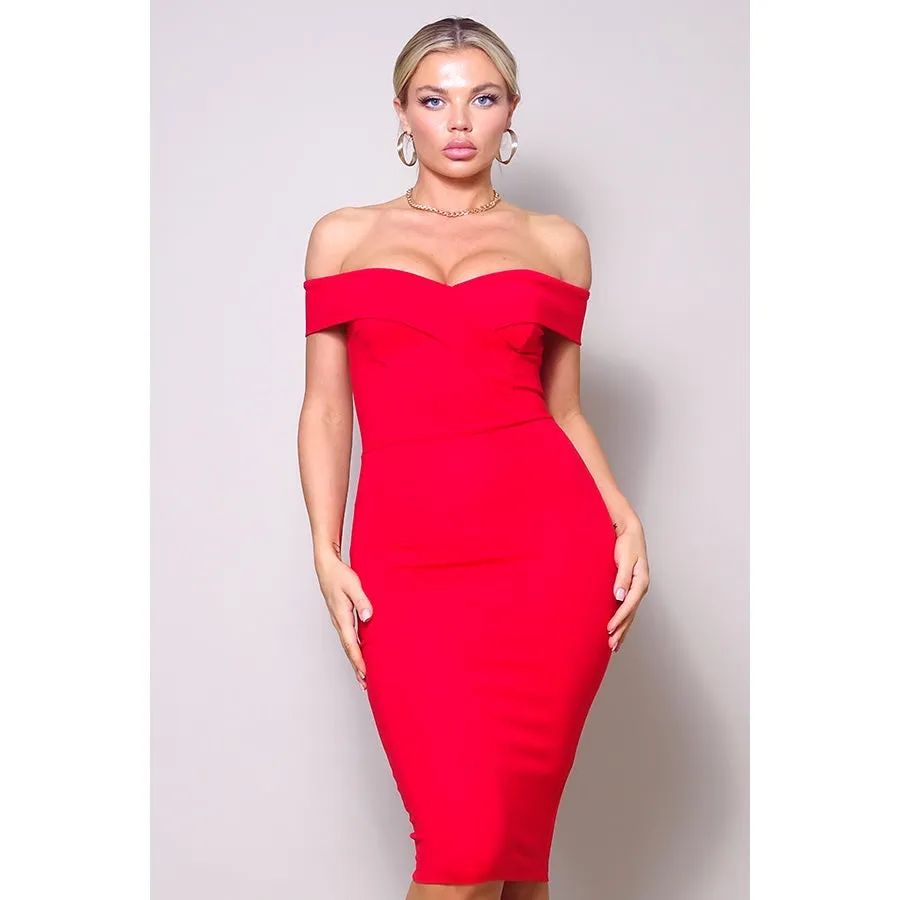 Passionate Endeavors Off-The-Shoulder Midi Dress