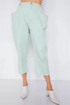 Pastel Sage Chic Solid Ankle Wide Leg Adjustable Snap Waist Pants /3-2