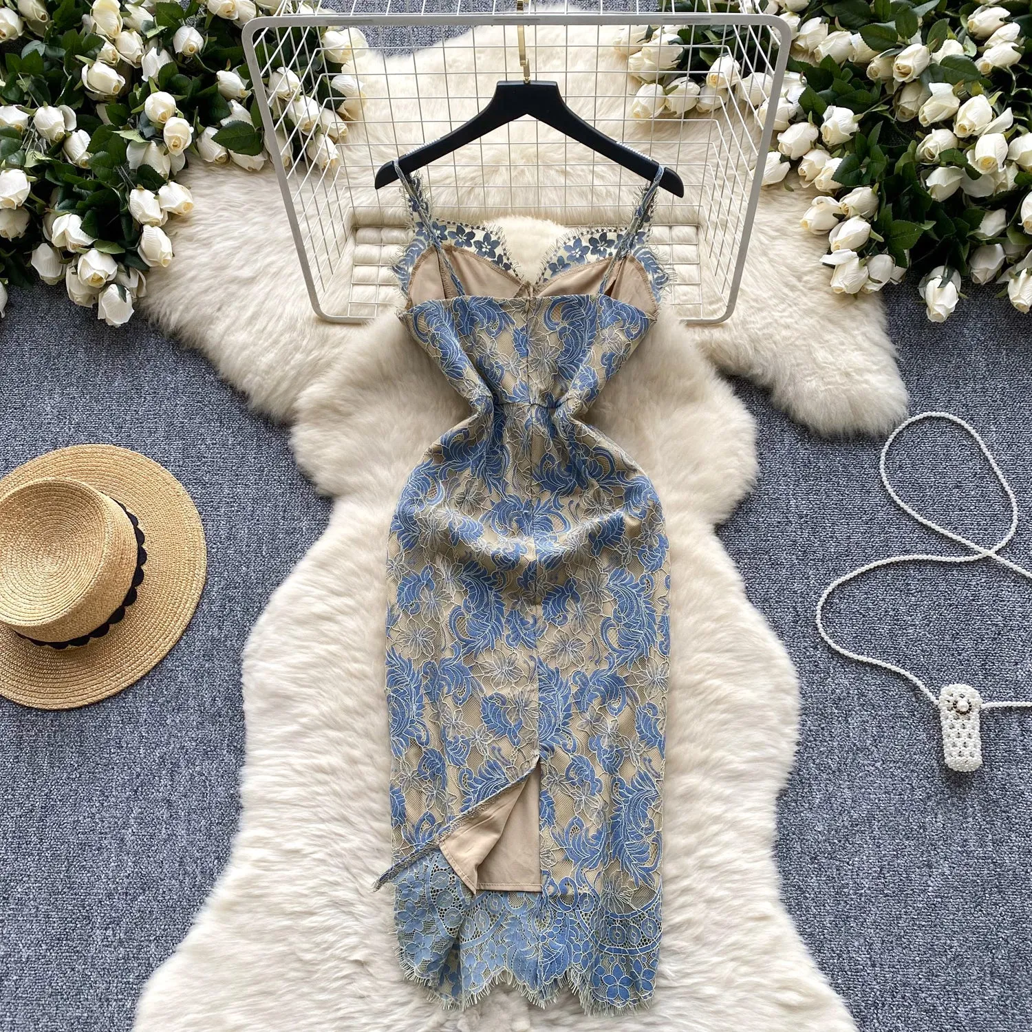 Premium Lace Embroidered Slip Dress