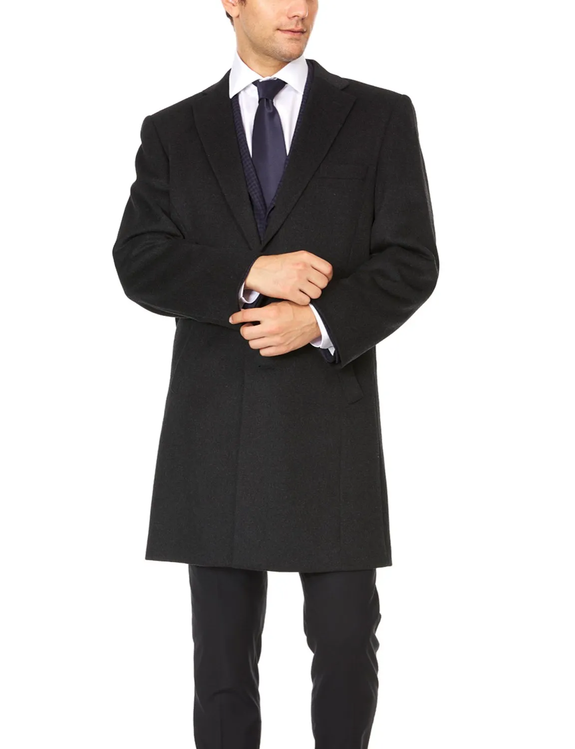 Prontomoda Men's Charcoal Luxury Wool/Cashmere Three-Quarter Length Topcoat-CLEARANCE - FINAL SALE