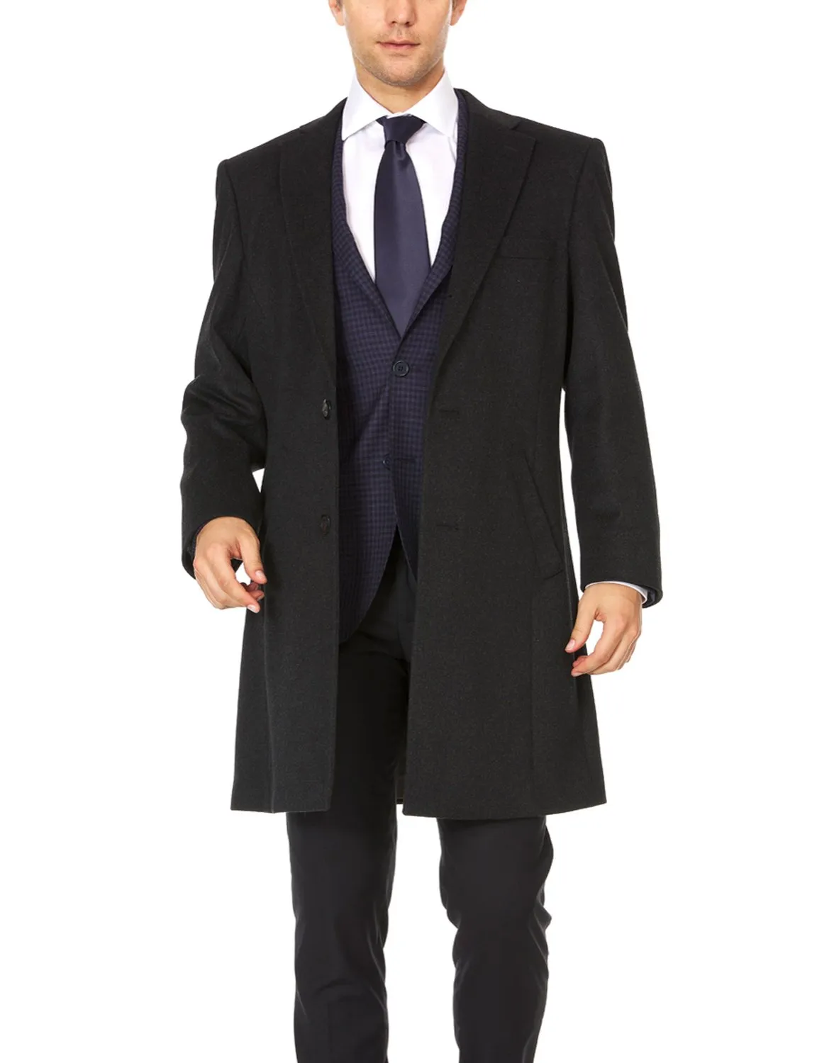 Prontomoda Men's Charcoal Luxury Wool/Cashmere Three-Quarter Length Topcoat-CLEARANCE - FINAL SALE