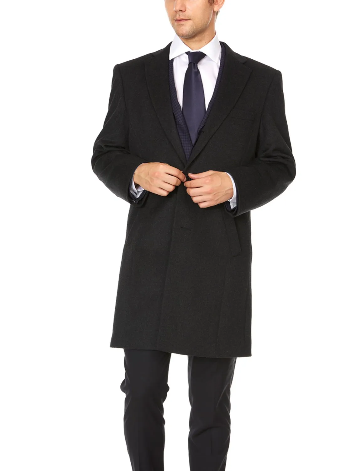 Prontomoda Men's Charcoal Luxury Wool/Cashmere Three-Quarter Length Topcoat-CLEARANCE - FINAL SALE