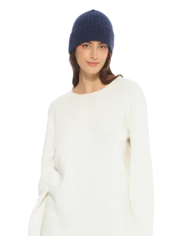 Pure Cashmere Ribbed Hat Blue