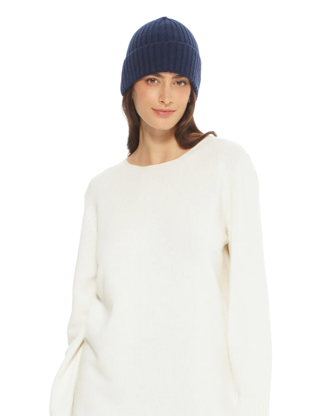 Pure Cashmere Ribbed Hat Blue