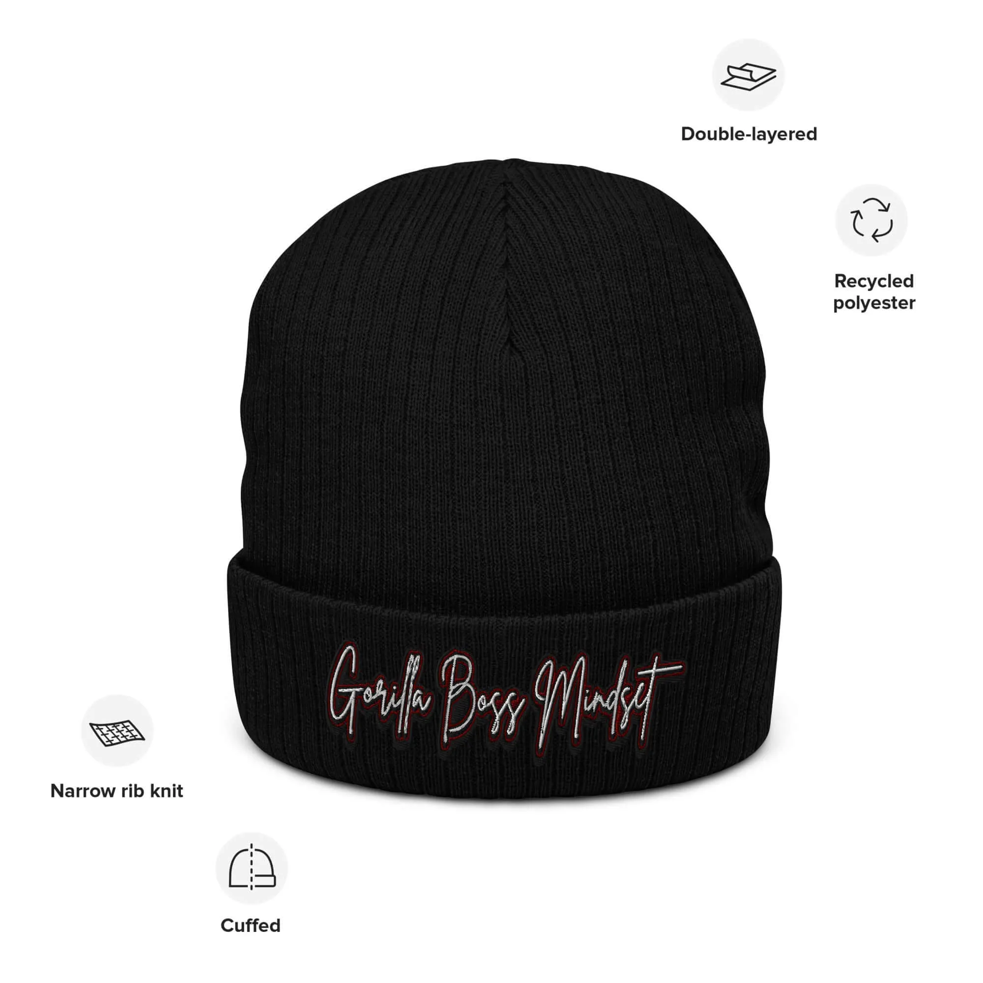 "Gorilla Boss Mindset" Ribbed knit beanie (Color options available)