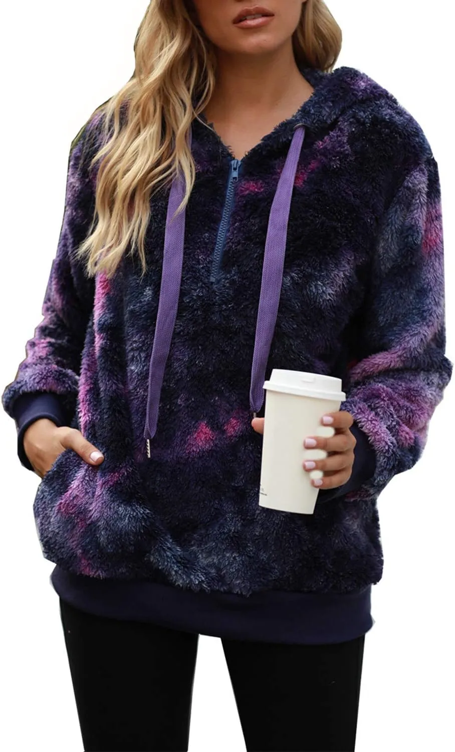 ReachMe Womens Oversized Sherpa Pullover Hoodie with Pockets Fuzzy Fleece Sweatshirt Buffalo Plaid Fluffy Coat