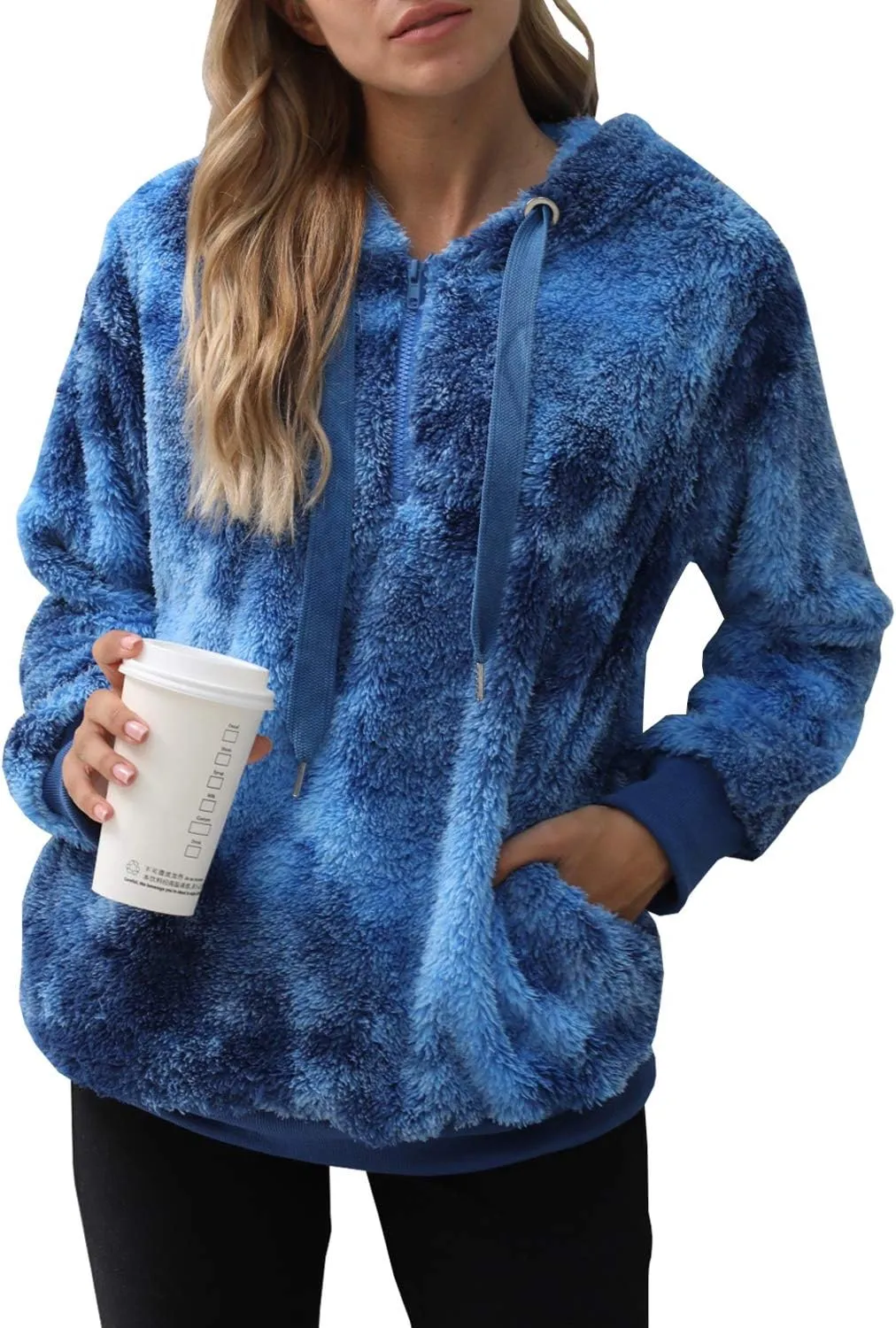 ReachMe Womens Oversized Sherpa Pullover Hoodie with Pockets Fuzzy Fleece Sweatshirt Buffalo Plaid Fluffy Coat