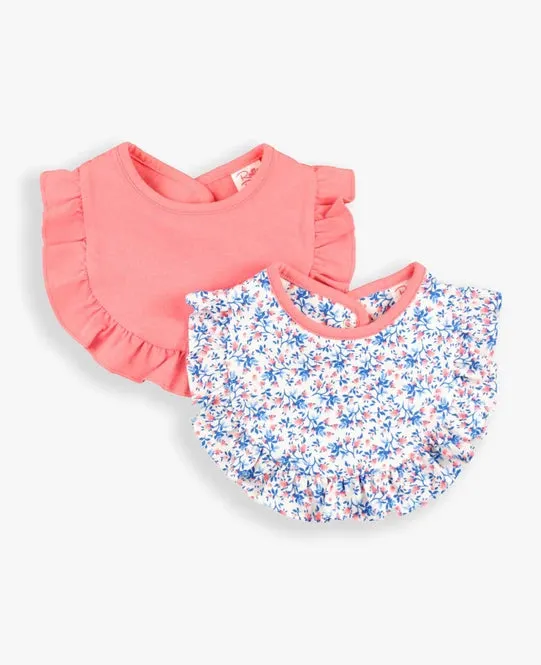 RuffleButts | Pink Knit 2-pack Bibs
