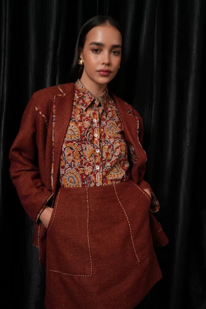 Rust Kalamkari Blazer