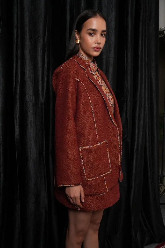 Rust Kalamkari Blazer