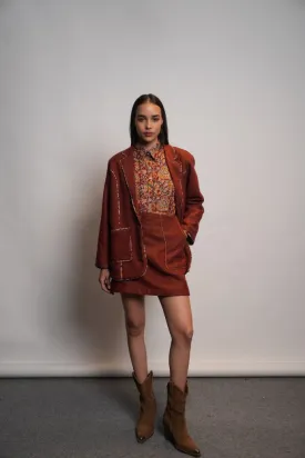 Rust Kalamkari Blazer