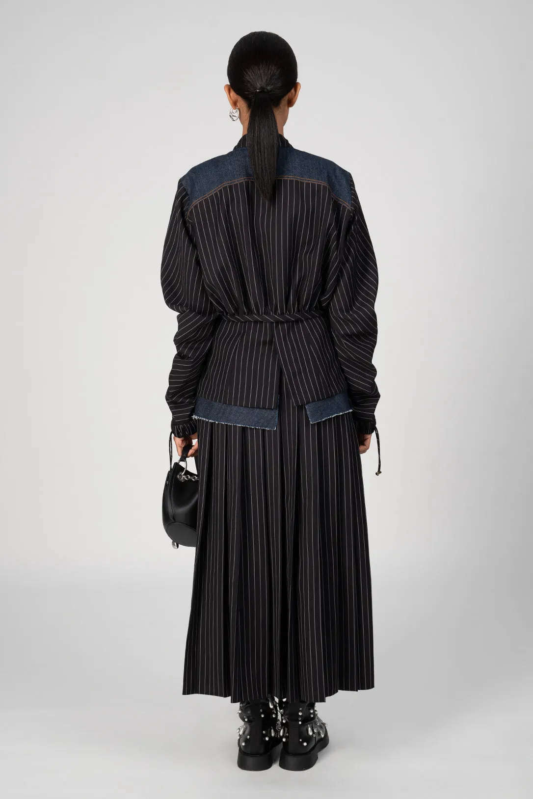 Sable pinstripe denim pleated skirt