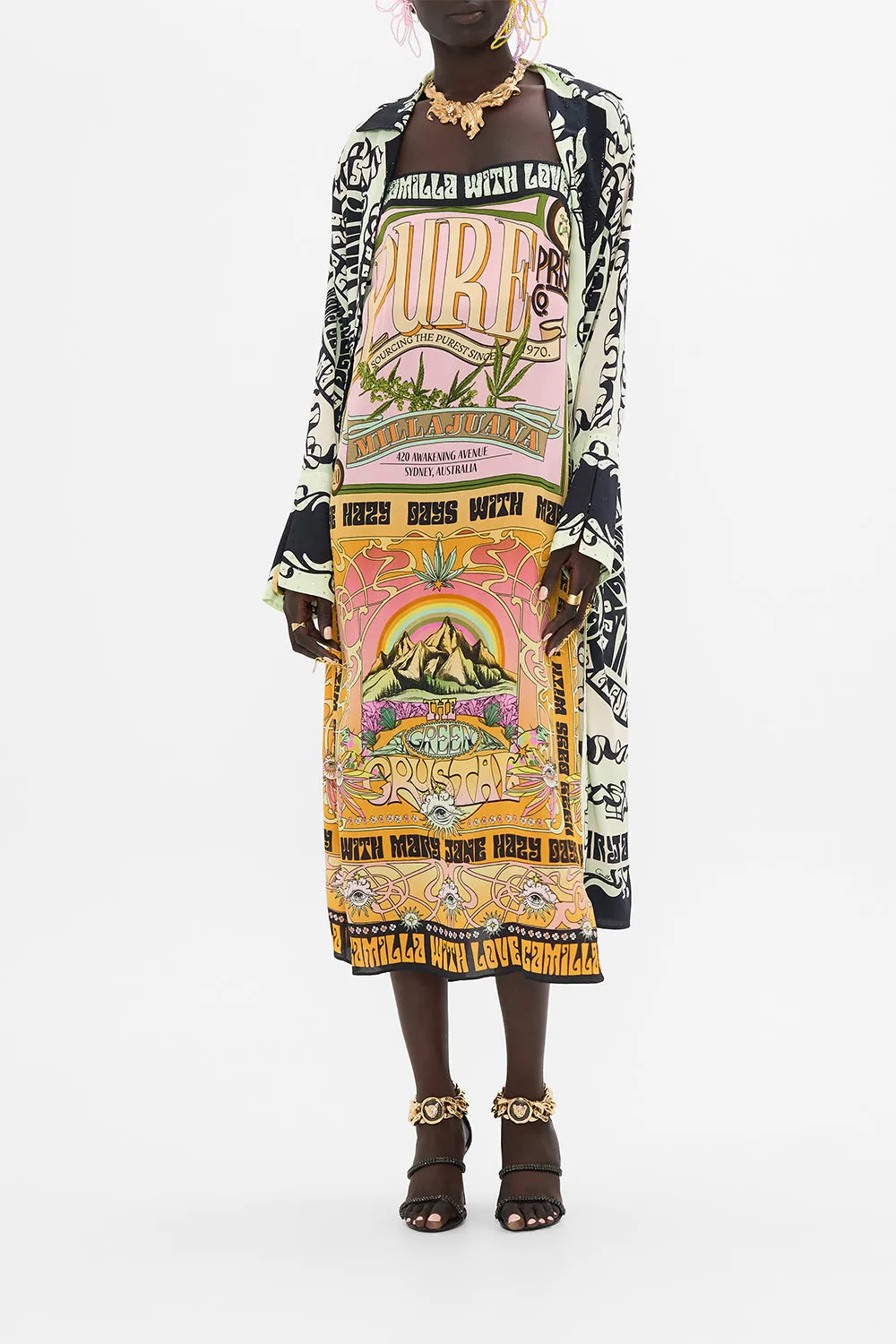 SQUARE NECK MIDI DRESS LETS CHASE RAINBOWS