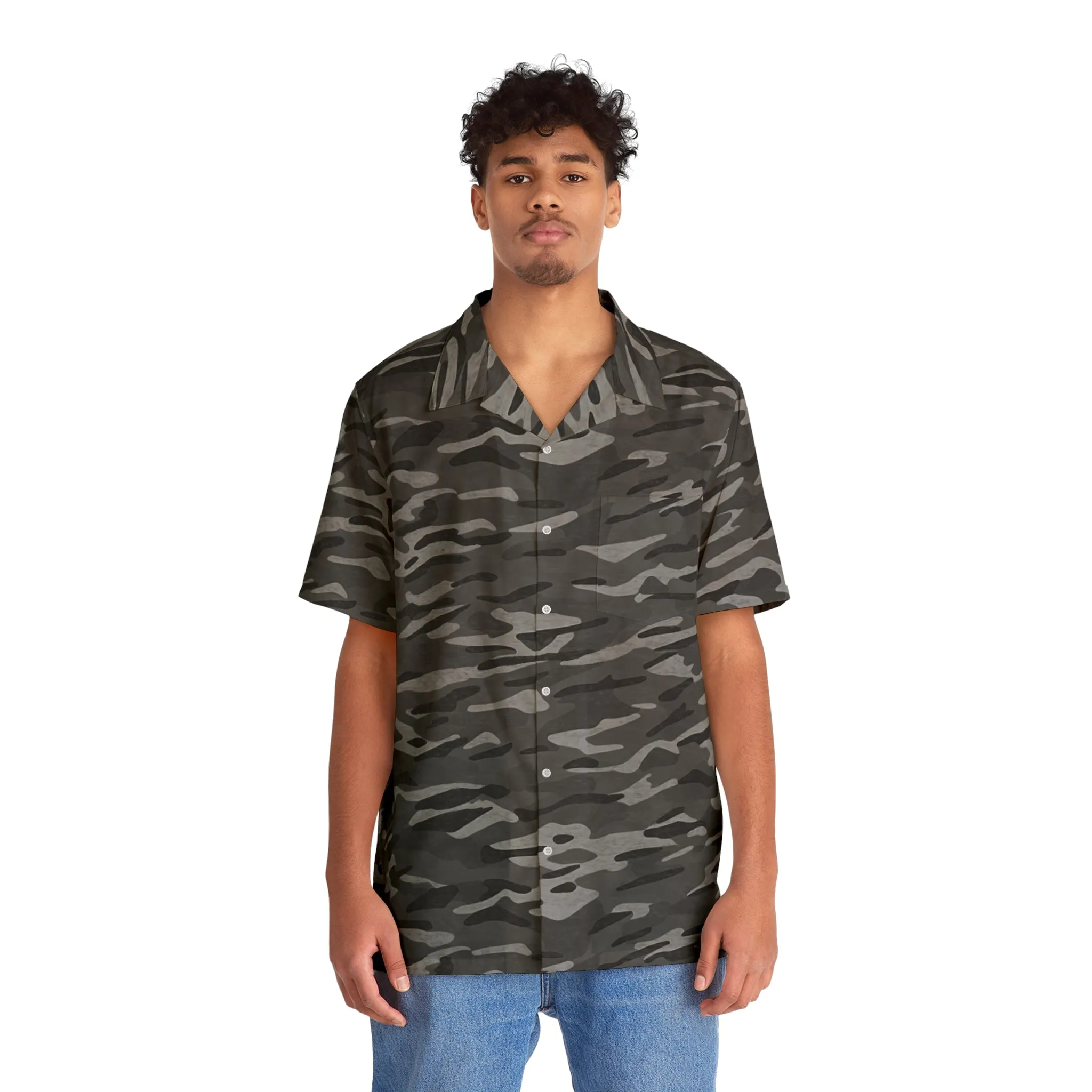 Stripe Camo Dark Grey Men's Hawaiian Shirt
