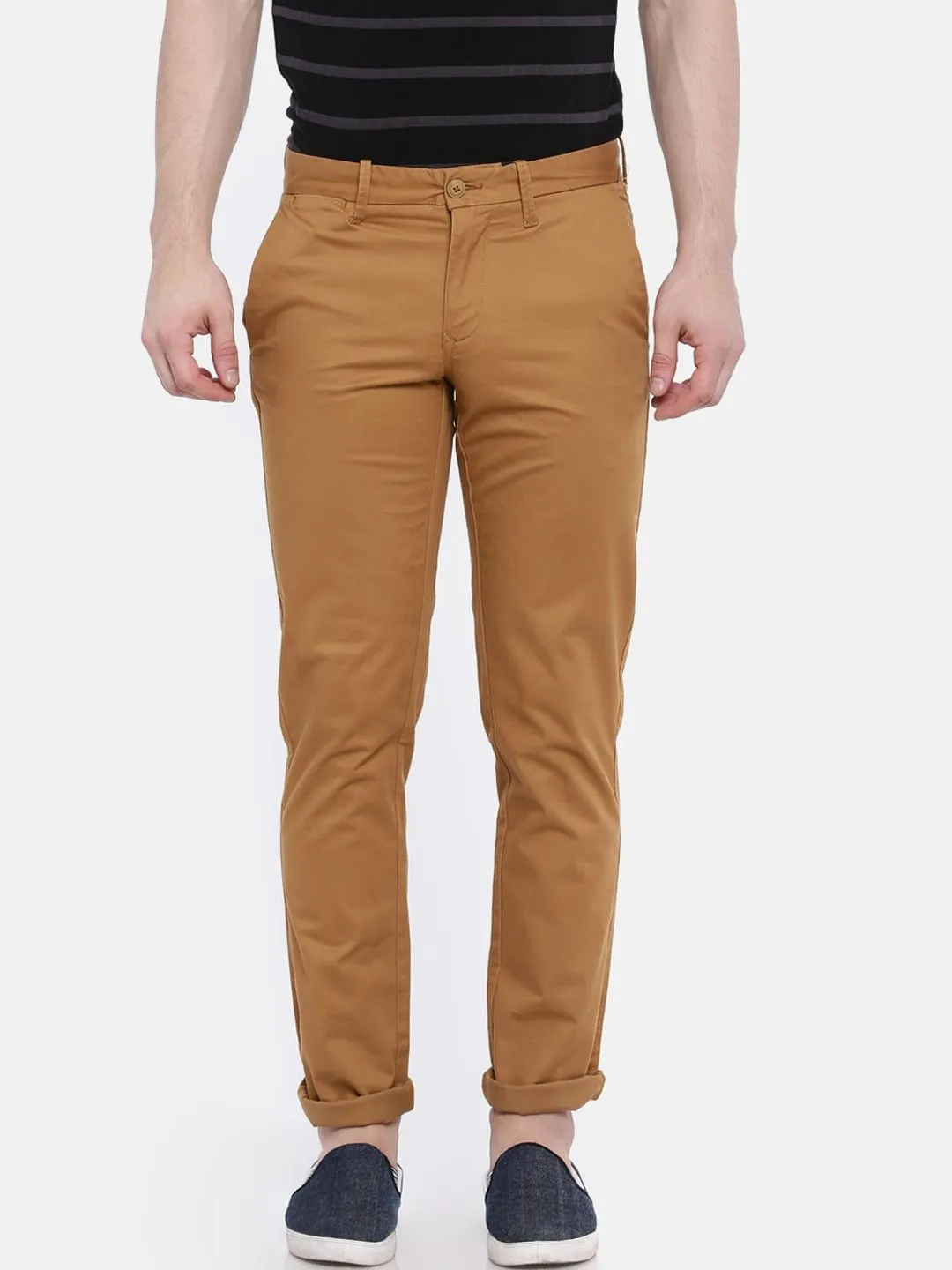 T-Base Men Brown Easy Wash Chinos Trousers