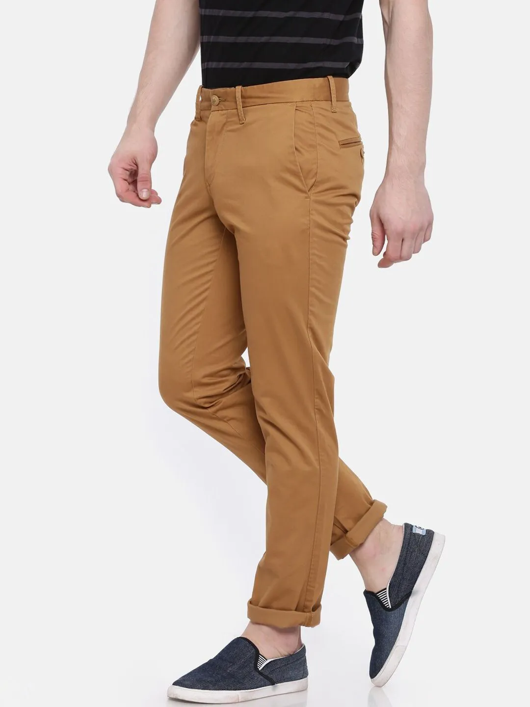 T-Base Men Brown Easy Wash Chinos Trousers