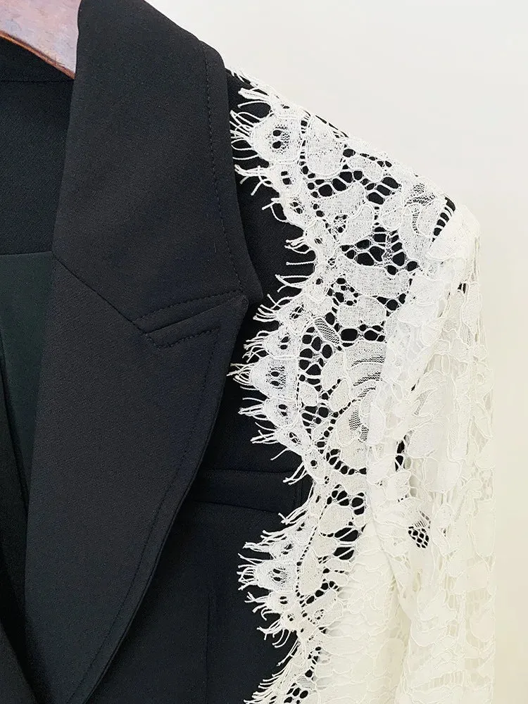 Trend4us White Lace-Trimmed Black Blazer