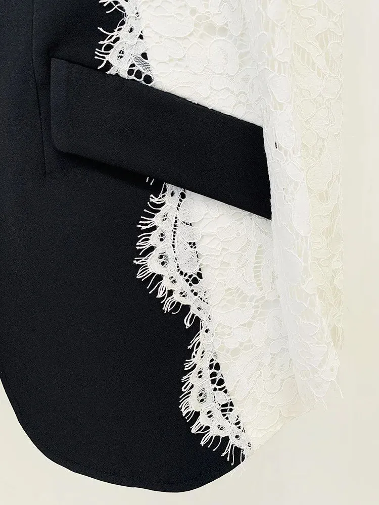 Trend4us White Lace-Trimmed Black Blazer