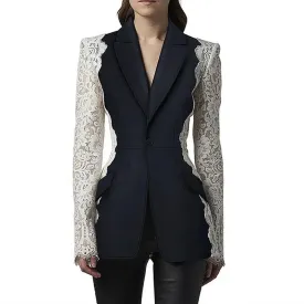 Trend4us White Lace-Trimmed Black Blazer