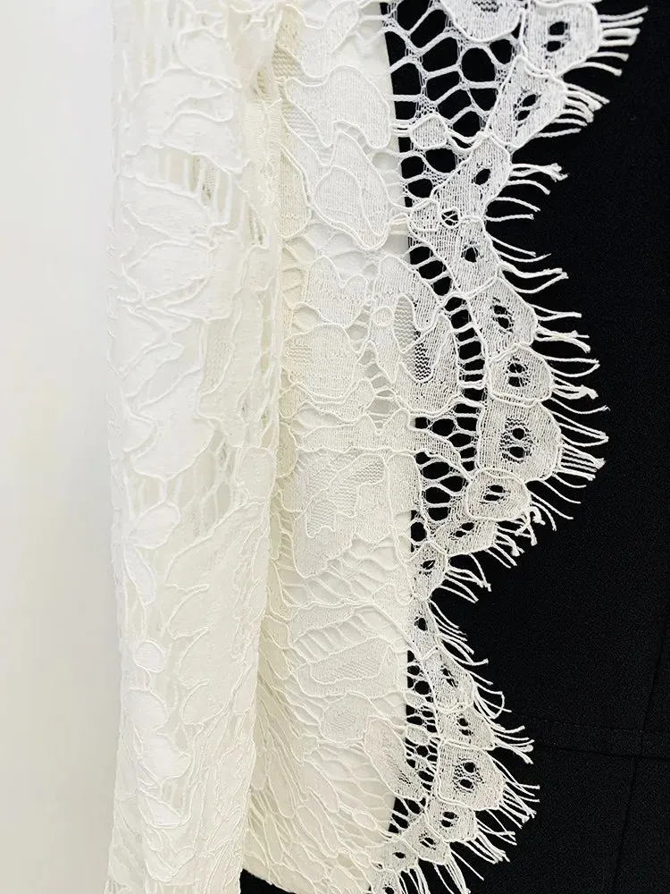 Trend4us White Lace-Trimmed Black Blazer