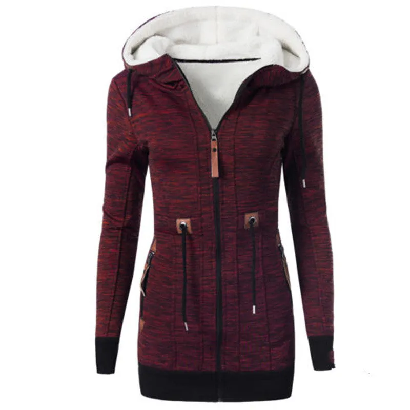 Trend4us Women's Cozy Sherpa-Lined Zipper Hoodie Jacket