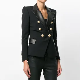 Trend4us Women's Double-Breasted Blazer with Gold Buttons