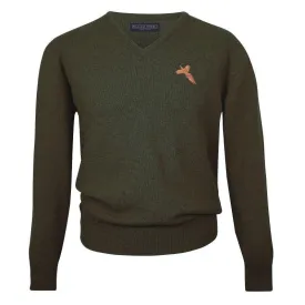 William Powell Lambswool Easy Care V-Neck Pheasant Jumper - Seaweed