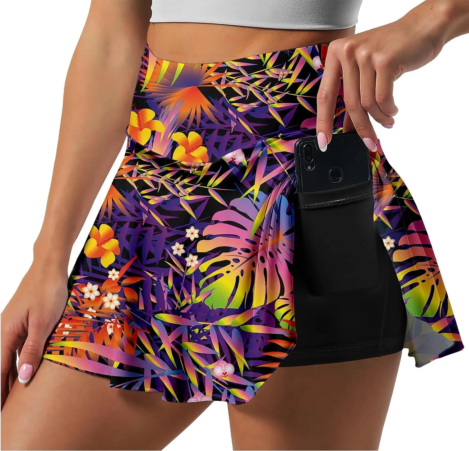 Women&#39;s High Waist Stretchy Yoga Skirt with 2 Pockets Tennis Pleated Skirts Anti-glare Golf Skirt Dancing Running Fitness